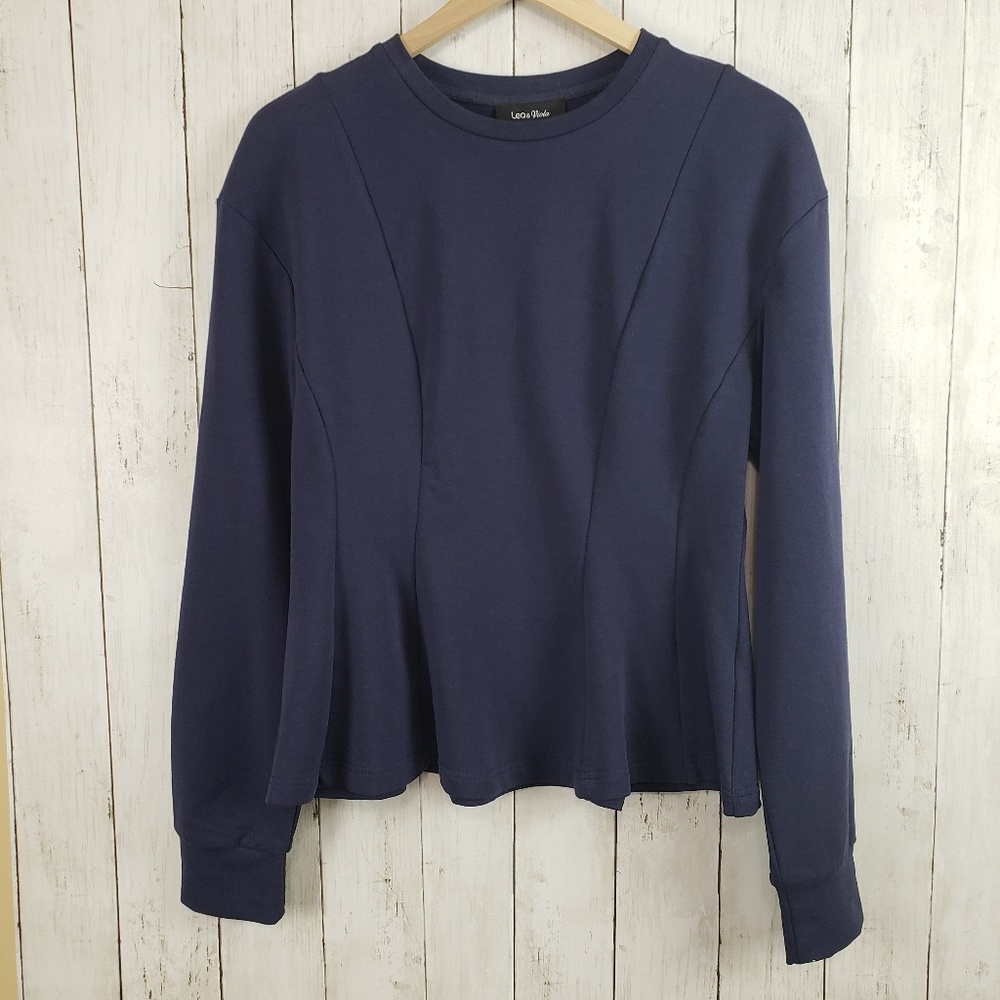 Lea & Viola blue french Terry peplum top, M